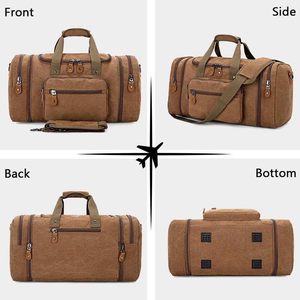 Canvas Duffle Bag for Travel 60L Duffel Overnight Weekend Bag(Coffee)