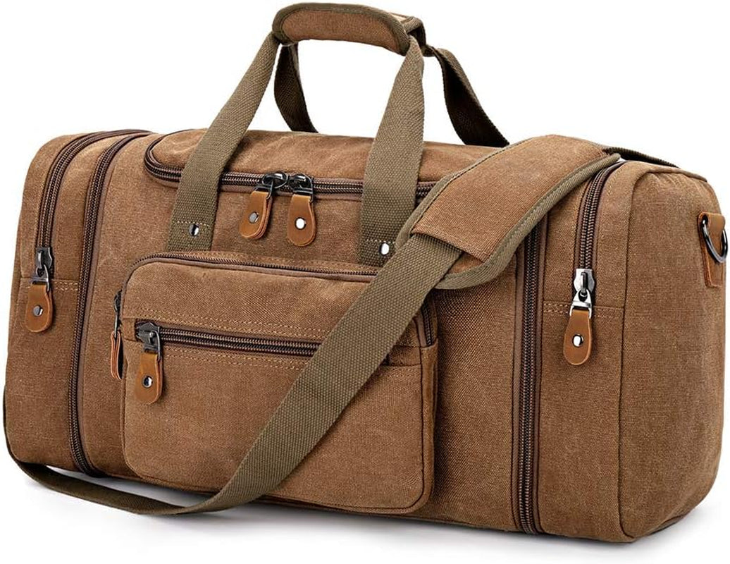 Canvas Duffle Bag for Travel 60L Duffel Overnight Weekend Bag(Coffee)